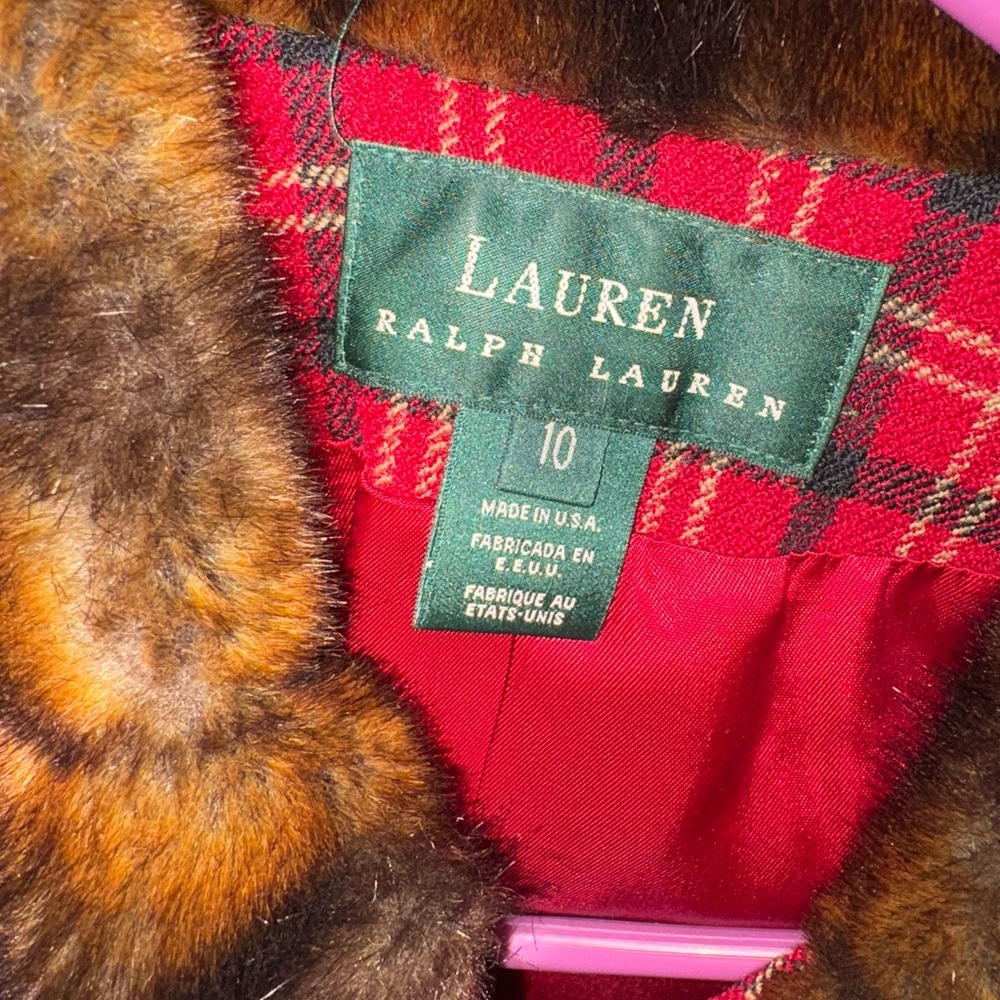 Lauren Ralph Lauren Red Plaid Blazer with Faux Fur Collar - Picture 6 of 6